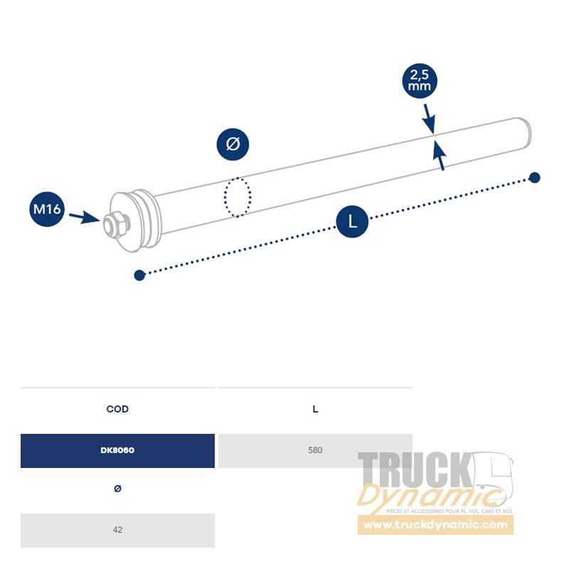 Tube Droit DOMAR DK8022 Pour Montage Garde-boue - Diamètre 42 Mm, Longueur 800 Mm, Acier Thermolaqué
